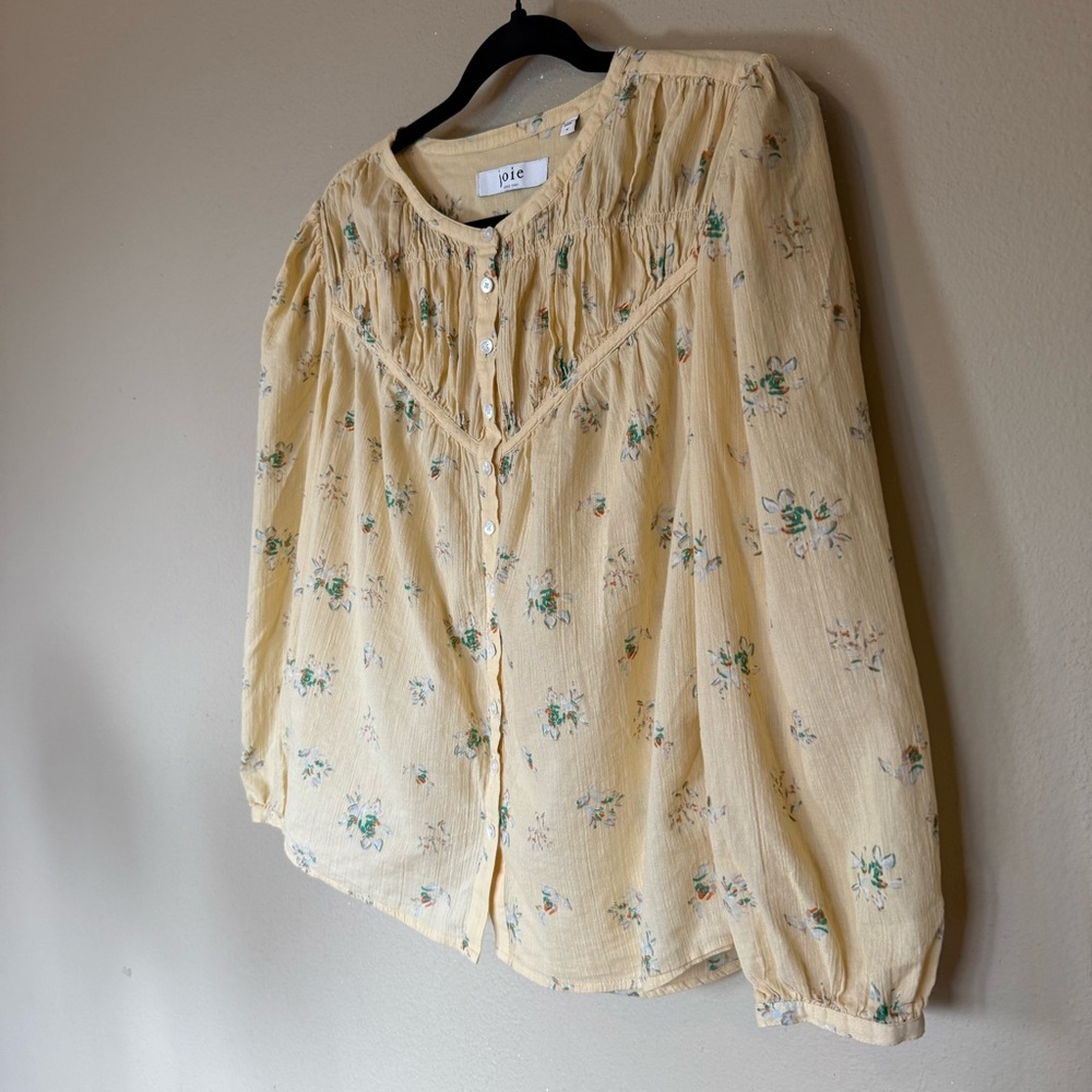 JOIE Fanning Long Sleeve Cotton Floral Top Butter Yellow Size Medium - Picture 3 of 6